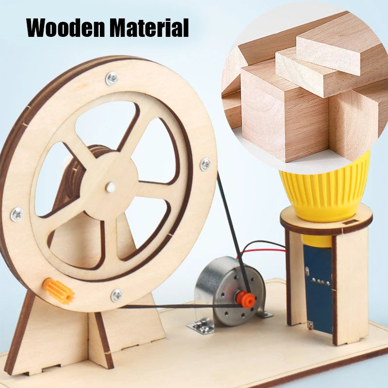 Wooden Hand-Crank Generator Educational Toy – DIY Pocket Power Station for Kids