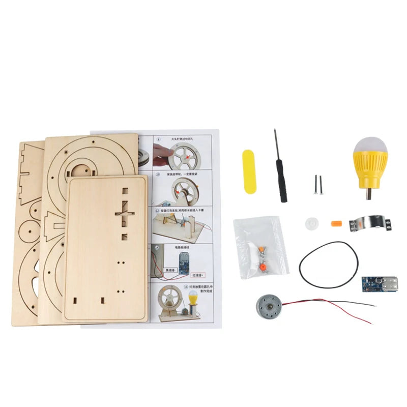 Wooden Hand-Crank Generator Educational Toy – DIY Pocket Power Station for Kids