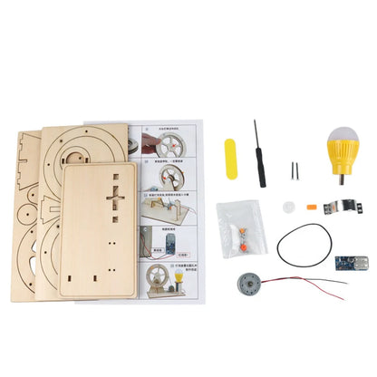 Wooden Hand-Crank Generator Educational Toy – DIY Pocket Power Station for Kids