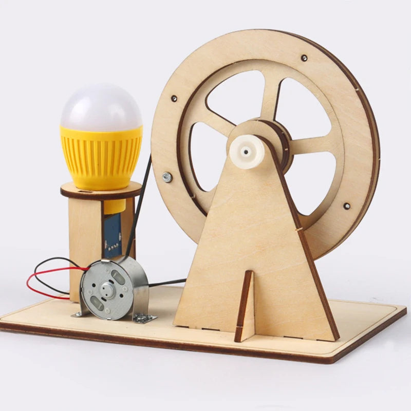 Wooden Hand-Crank Generator Educational Toy – DIY Pocket Power Station for Kids
